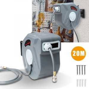 Swanew - Enrouleur Tuyau Arrosage Mural 20+2 m Support Pivotant 180° Devidoir de Tuyaux deEau Rembobinage Auto avec Verrou pour Arroser Pelouse