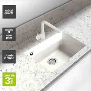 &Eacute;vier sous-plan 1 Cuve 49x40x20cm R5 mm - Quartz Blanc - Quadra BE FR&Eacute;CAN