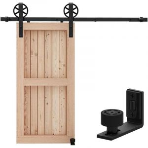 Lot de 2 4FT/122cm Rail Porte Coulissante Quincaillerie Kit Avec Guide au Sol R&eacute;glable - Industriel Big Spoke Wheel Forme J -Pour porte simple