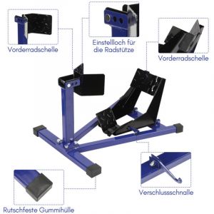 Tubiaz B&eacute;quille Moto B&eacute;quille d&rsquo;atelier Moto pour B&eacute;quille de moto Pneu avant 17-21 Pouce Roue Blau 62x46x40cm