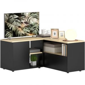 Meuble TV meuble t&eacute;l&eacute; pour t&eacute;l&eacute;viseur jusqu'&agrave; 60 pouces avec 2 portes et &eacute;tag&egrave;re en verre r&eacute;glable 140x40x49,5cm gris