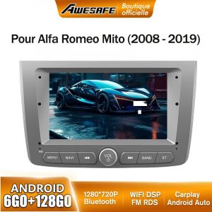 AWESAFE 4G Autoradio Android 13 pour ALFA ROMEO MITO (2008-2019) 6Go+128Go avec 7'' &Eacute;cran Tactile Carplay Android Auto GPS WiFi FM