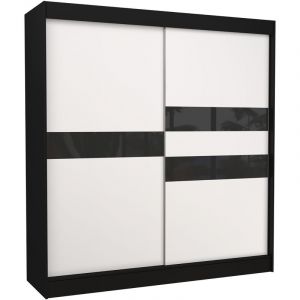 Les Tendances - Armoire de chambre noir &agrave; portes coulissantes bois blanc mat et noir laqu&eacute; Korza - 3 tailles-Largeur 120 cm