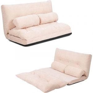 Relax4life - Chauffeuse 2 Places Pliable en Velours Côtelé Réglable à 6 Positions avec 2 Oreillers, Canapé 2 Places Housse Amovible Convient pour