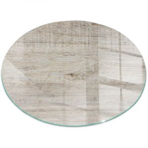 Plaque de protection de sol en verre tremp&eacute; pour chemin&eacute;e ou po&ecirc;le &agrave; bois pare-feu contre les &eacute;tincelles Texture bois clair Ronde fi 70 cm