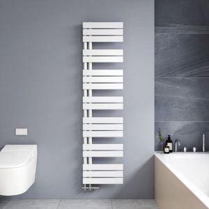 Sèche serviette 1662 x 400mm Radiateur Sèche-serviette eau Chaude Asymétrique Lames plates ouverture latérale Design Blanc 697W - Meykoers