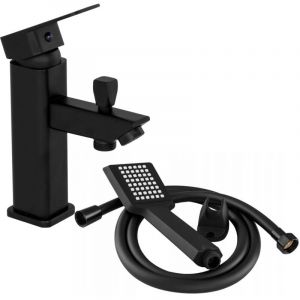 Granitan &ndash; Mitigeur de baignoire noir avec ensemble de douche &ndash; Finition m&eacute;tal &ndash; T&ecirc;te en c&eacute;ramique &ndash; Raccord standard 1/2' &ndash; Installation facile