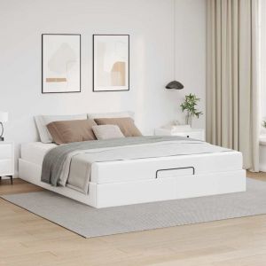 Cadre de lit avec matelas Blanc pur 180 x 200 cm Faux cuir