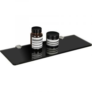 &Eacute;tag&egrave;re Murale en Verre Tablette Salle de Bain, &Eacute;tag&egrave;re de Douche en Verre Tremp&eacute; Noir de 7mm &Eacute;paisseur et Chrom&eacute; Poli Supports, Longueur 38cm,