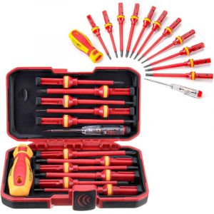 13 pi&egrave;ces Kit Tournevis Isol&eacute; VDE, Coffret Tournevis Aimant&eacute; Electricien, Jeu de Tournevis Torx Interchangeables avec Testeur de Tension, Outils de