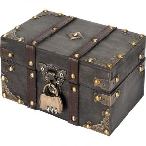 Coffre au Tr&eacute;sor Vintage en Bois, 18 x 11,5 x 10,5 cm coffret tresor pirate en bois, petit coffre en bois avec Serrure &agrave; Combinaison pour ranger