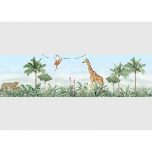 Frise auto-collante animaux de la jungle girafe, leopard et singe en couleur- 1 rouleau de 0,97 x 5 m