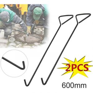Lot de 2 crochets de 60 cm, manhole cover hooks Manhole cover lifter hooks crochet de plaque d'&eacute;gout Noir