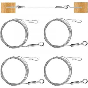 4 pcs C&acirc;ble M&eacute;tallique en Acier Inoxydable 2M1,5MM Fil de Suspension pour Cadre Photo C&acirc;ble de Suspension R&eacute;glable avec Boucle et Crochet Fil