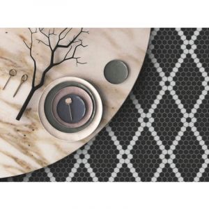 Mosaïque Art factory hexagone 2,6x2,2cm motif Pavana noir et blanc sur trame nylon 33,3x33,3cm Satiné boite de 1 m2 - Mosaïque Hexagone 2,6x2,2 cm No