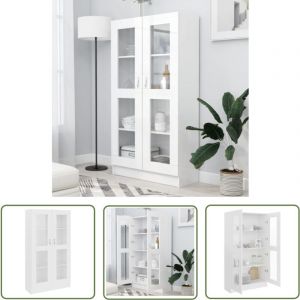 The Living Store Armoire à vitrine Blanc 82,5x30,5x150 cm Bois d'ingénierie - Bibliothèque Blanche - Meuble Rangement - Étagère Ouverte - Armoire