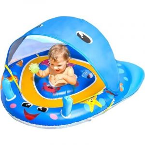 Bouee Bebe avec Pare Soleil UPF50+ Plage Bebe avec Si&egrave;ge de S&eacute;curit&eacute; R&eacute;glable, Baby Flotteur Bouee Enfant Bouee Piscine Bebe pour Tout-Petits pour 6