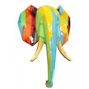 Meubletmoi - Statue murale t&ecirc;te d'&eacute;l&eacute;phant g&eacute;om&eacute;trique H42 cm - elmer drips