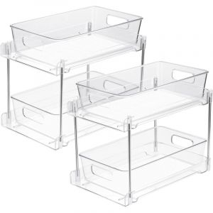 Set de 2 Organisateurs sous &eacute;vier, 2 couches d'&eacute;tag&egrave;res de cuisine en acrylique transparent,Coulissant multifonction Rangement sous Evier pour