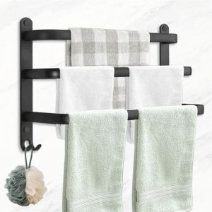 Sollbry - Porte-serviettes de bain Porte-serviettes &eacute;chelle &agrave; 3 niveaux Porte-serviettes en aluminium &Eacute;tag&egrave;re de rangement pour serviettes adh&eacute;sive