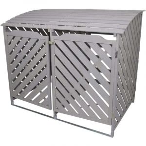 Monster Shop - Cache Poubelle Gris Cérusé Abri Poubelle Extérieur Bois de Sapin Rangement Verrouillable Jardin