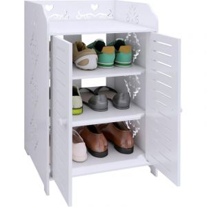 3 Couches Meuble &agrave; Chaussures avec 2 Portes, Banc Chaussures Entr&eacute;e Rangement, Meuble de Rangement, pour Couloir Salle de Bain, 40x35x71cm, Blanc