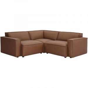 Canap&eacute; d'angle modulable vintage 3 places en cuir marron SPLIT