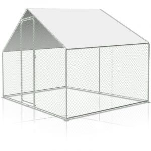 Poulailler ext&eacute;rieur Toit du poulailler, Acier galvanis&eacute; Petit poulailler Enclos ext&eacute;rieur avec protection solaire Cage &agrave; poules, 3 x 2 x 2 m