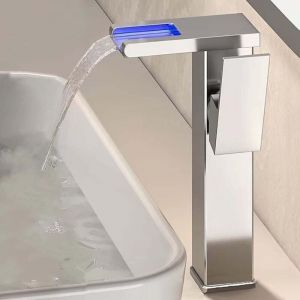 Robinet de lavabo de Salle de Bain &agrave; LED, 3 Couleurs changeantes, mitigeur &agrave; Arc &eacute;lev&eacute;, Eau Chaude et Froide r&eacute;glable avec d&eacute;bit, poign&eacute;e Unique