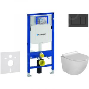Duofix - Set de bâti-support, cuvette Gaia et abattant softclose et plaque de déclenchement Sigma30, noir mat/noir - Geberit