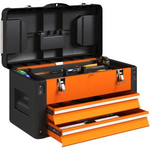 Bo&icirc;te &agrave; outils vide, 49,7 x 25,3 x 28,9 cm, bo&icirc;te &agrave; outils avec tiroir, mini-bo&icirc;te, acier, orange