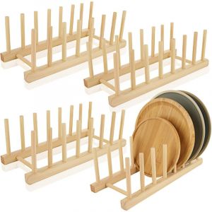 Lot de 4 supports d'assiettes en bambou,&Eacute;gouttoir &agrave; vaisselle en bois, Support de couvercle de cuisine,&Eacute;tag&egrave;re pour casseroles, tasses, livres CD,7