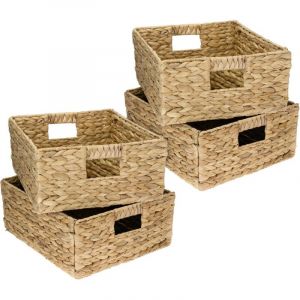 Panier de rangement en osier tress&eacute;, jacinthe d'eau naturelle, bo&icirc;te solide et d&eacute;corative, panier osier rectangulaire compatible,Set de 4,30 x 34 x