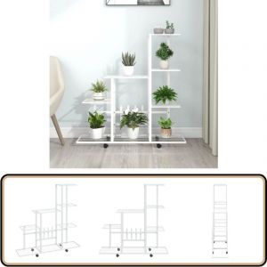 Vidaxl - Support pour plantes sur roues 94,5x25x92,5 cm Blanc M&eacute;tal - Support Plante - Support Fleur - Jardinerie - Rangement Ext&eacute;rieur - D&eacute;coration