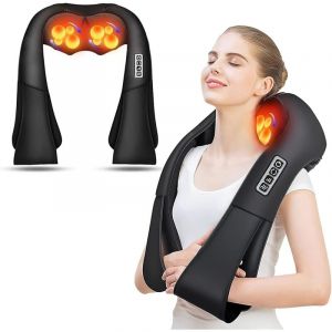 Masseur Cervical, Massage Dos et Cou Épaules avec Chauffage,Appareil de Massage Shiatsu Électrique ur Massager Nuque Cervicales Epaule，Cadeaux Pour