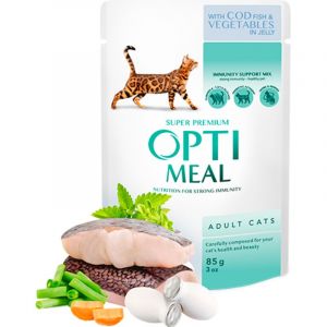 OPTIMEAL Chat Adulte Cabillaud aux l&eacute;gumes en gel&eacute;e 85g