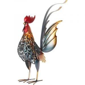 Sculpture de coq en métal sculpté, Sculpture de coq décorative en fer pour jardin, terrasse, maison