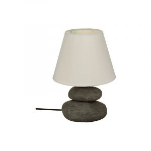 Lampe 3 galets en c&eacute;ramique &agrave; poser "Strie" - Gris/blanc - H 30 x D 16,5 cm - Livraison gratuite