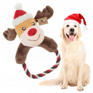 Jouet pour chien mascotte renne de Noël avec un anneau en corde pour les vacances