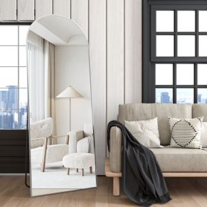 CASSILANDO Miroir en pied bomb&eacute; 162 x 53 cm, cadre en alliage d'aluminium, miroir de courtoisie haute d&eacute;finition, miroir sur pied design, Argent