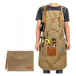 KZQ - Tablier de travail en toile cirée pour homme et femme avec poche et bretelles rembourrées, boucle à dégagement rapide, tablier réglable jusqu'à