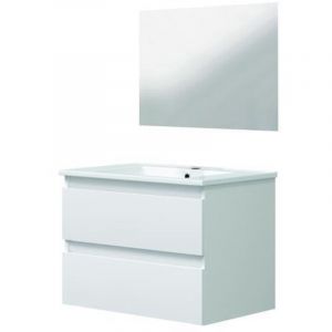 Ondee - zen - Meuble salle de bain &agrave; suspendre lila - 60cm - 2 Tiroirs - Blanc - Miroir