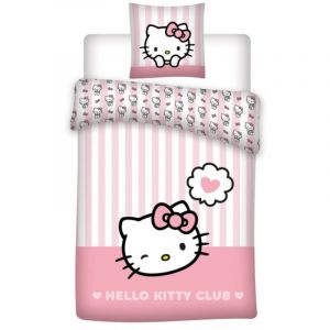 Parure de lit rose et blanc - Hello Kitty Club - 135 x 200 cm