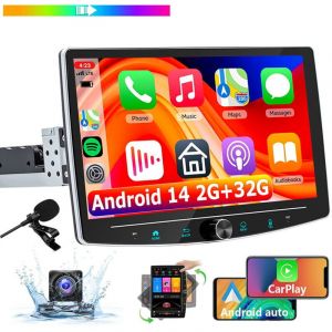 Essgoo - Autoradio Bluetooth 1DIN Android 14, unit&eacute; centrale rotative de 10,1 pouces, gps, radio CarPlay - 2+32G cam