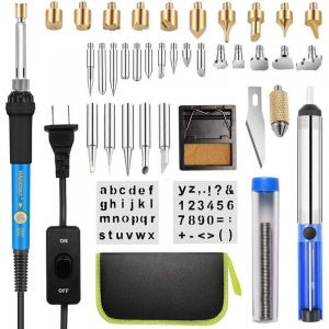 Kit de Pyrogravure Bois, 54 pcs Kit de Gravure avec Temp&eacute;rature R&eacute;glable &agrave; 60W pour la Pyrogravure, le Soudage, et l'Artisanat sur Bois, Cuir et Li&egrave;ge