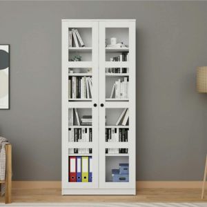 Biblioth&egrave;que vitrine blanche, 6 &eacute;tag&egrave;res r&eacute;glables SALTA