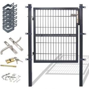 Portillon de Jardin Grillag&eacute;, en Acier Galvanis&eacute;, Cl&ocirc;ture avec Serrure, Porte 100 x 100cm, Gris - Swanew