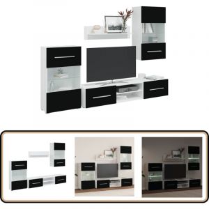 Vidaxl - Meuble tv mural 5 pi&egrave;ces avec &eacute;clairage led Noir - Meubles Tv - Meuble Tv Mural - Rangement Tv - Biblioth&egrave;que Murale - Vitrine Murale