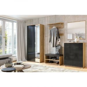 Azura Home Design - Ensemble d'entrée vestiaire avec miroir, commode, armoire et banc chaussures lune chêne-lave 2,2 m - Violet