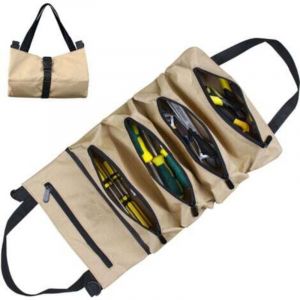 (Khaki)Sac &agrave; Roulettes pour Outils, Sac &agrave; Outils en Toile pour Cl&eacute;s &agrave; Molette, Sac &agrave; Roulettes Polyvalent avec 5 Poches &agrave; Fermeture &eacute;clair, Id&eacute;al
